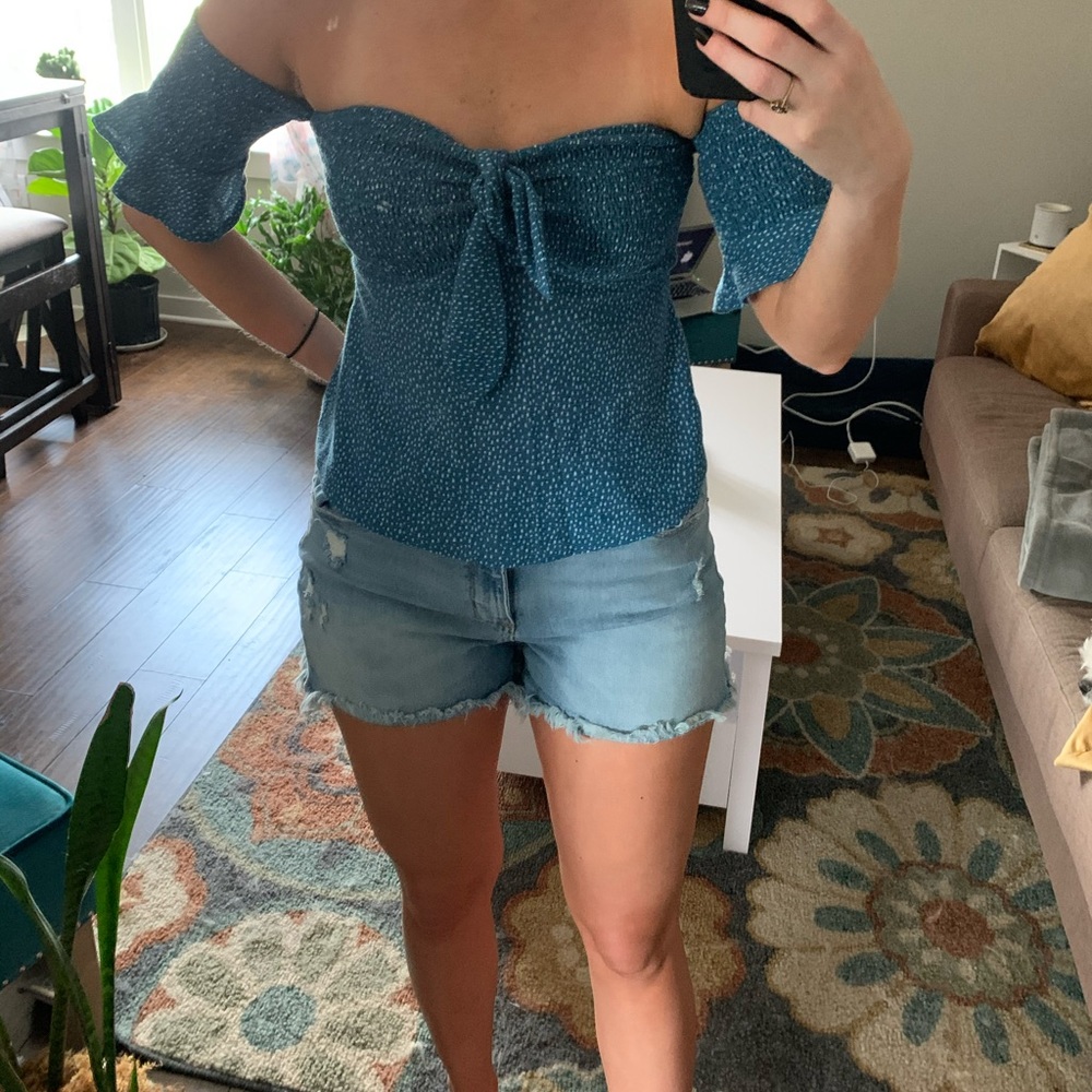 off the shoulder polka dot express top